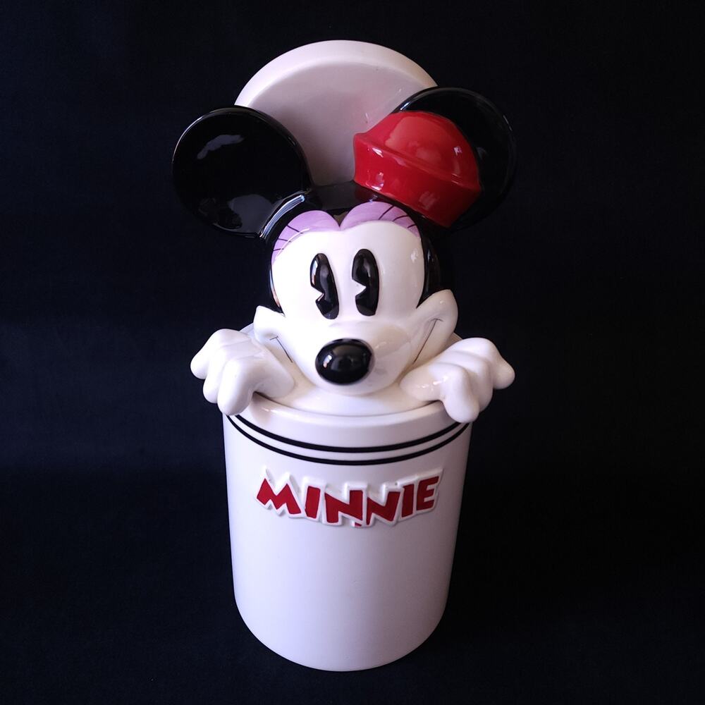 Vintage Walt Disney Minnie Mouse Ceramic Cookie Jar Food Storage Canister White